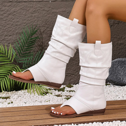 Embroidered Clip-Toe Wedge Heel Stylish Breathable Western Boots