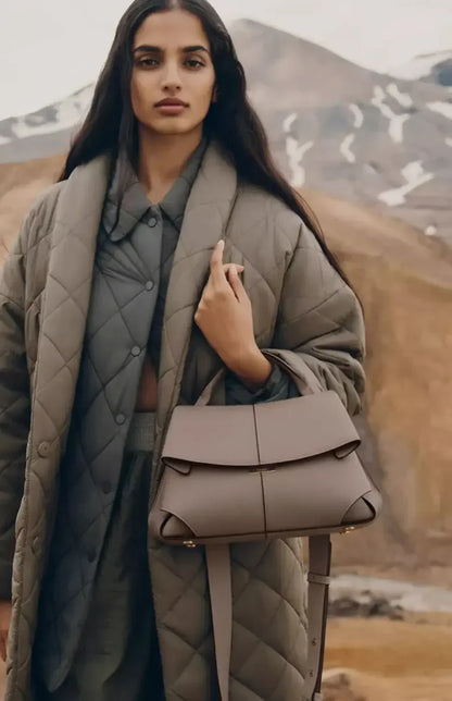 Leather pleated handbag