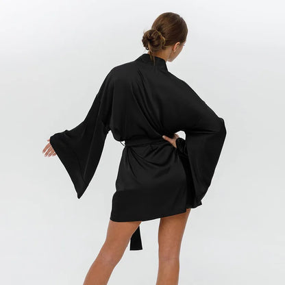 Short Kimono Silky Satin Bathrobe Bride Bridesmaids Robe