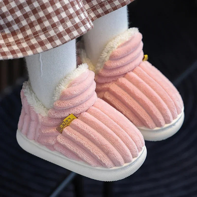 Stripe Plush Slippers Wrap Warm Cotton Shoes