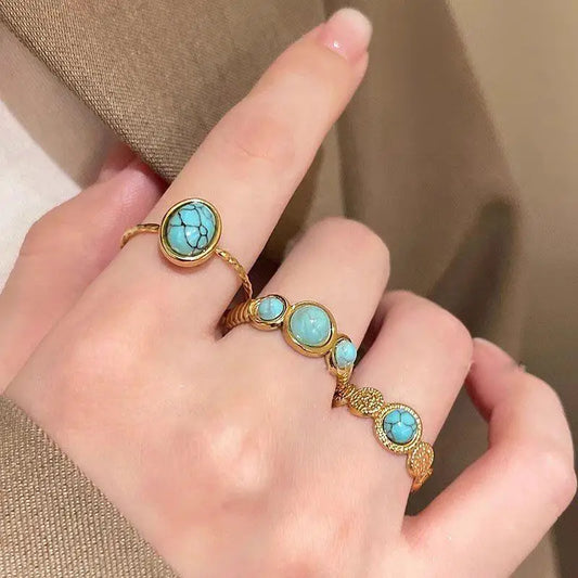 Bohemia Light Blue Stone Turquoise Minimalist Stainless Steel Knuckle Rings