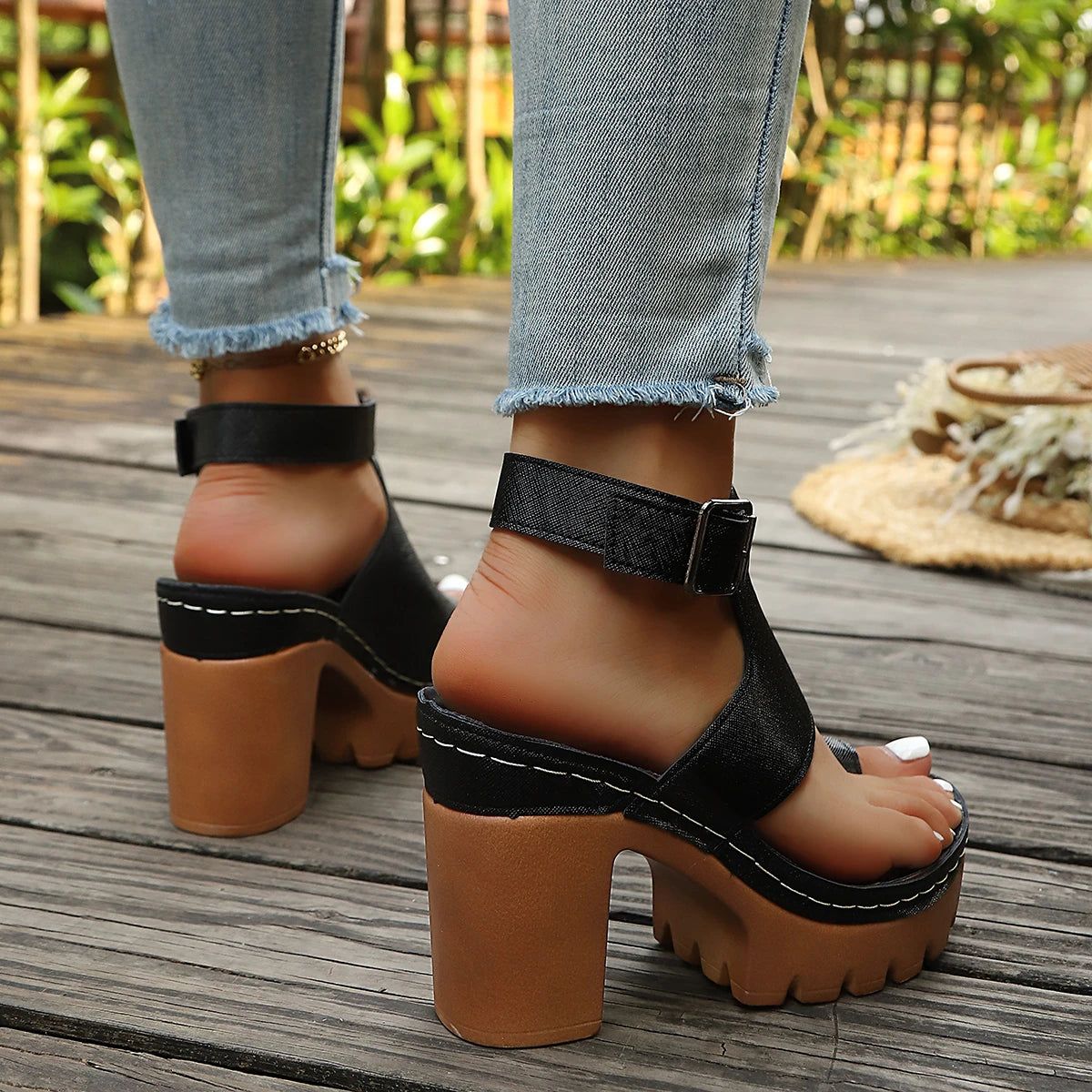 High Heel Thick Heel Open Toe Casual Plus Size Sandals