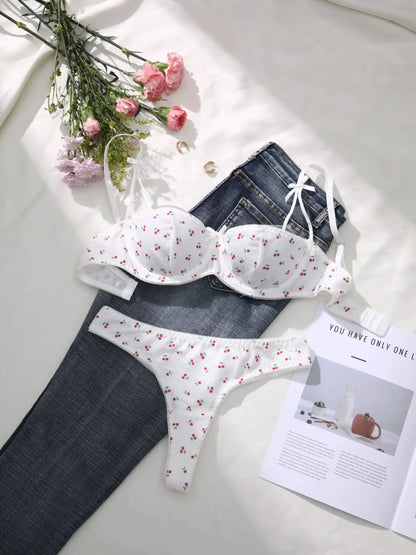 2-Piece Set Cherry Print Comfortable Lingerie
