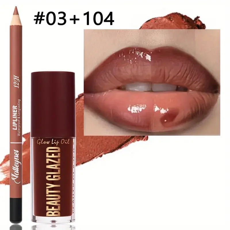 2pcs/SET Makeup Set Matte Lip Liner + Moisturizing Colored Lip Oil Long-Lasting