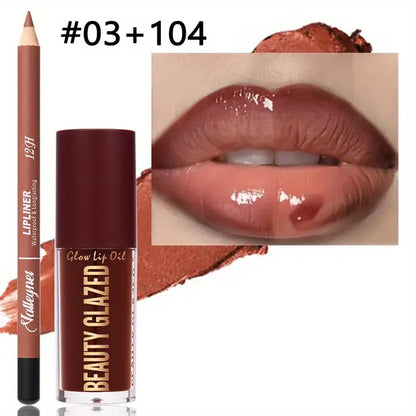 2pcs/SET Makeup Set Matte Lip Liner + Moisturizing Colored Lip Oil Long-Lasting