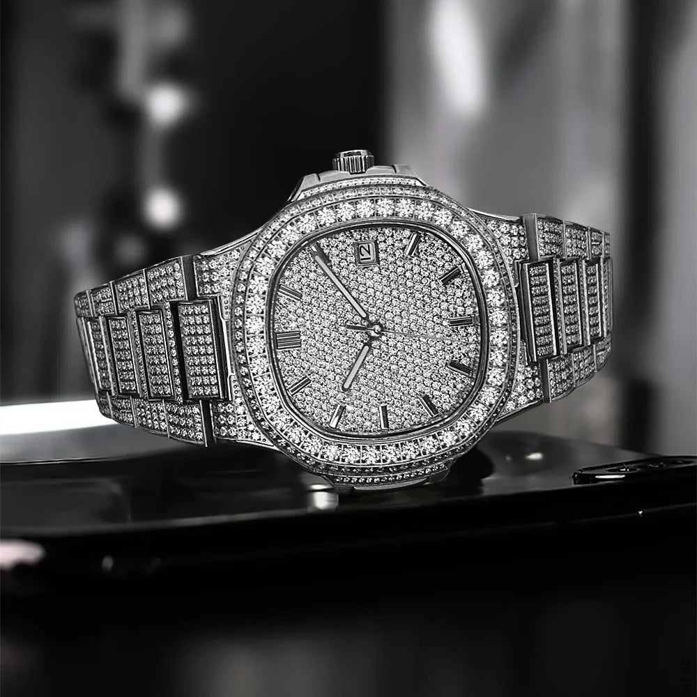 Luxury Diamond Sapphire Glass Steel Mechanical Movement  Wristwatch