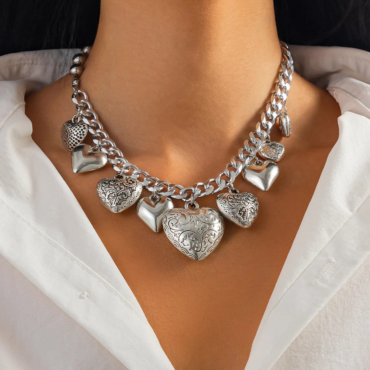 Choker Necklaces Punk Heart Hip Hop Jewelry Set