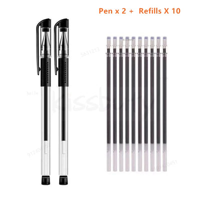 10/12/20/22Pcs Gel Pen Black/Blue ink 0.38/0.5/0.7mm Stationery