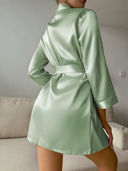 Silk Tie-Waist Short Robe L