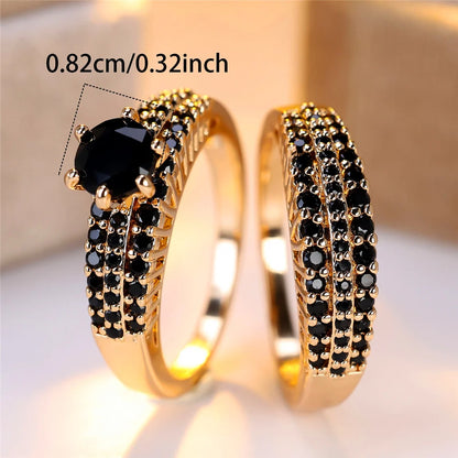 Crystal Purple Black Blue Zircon Round Stone Ring Set