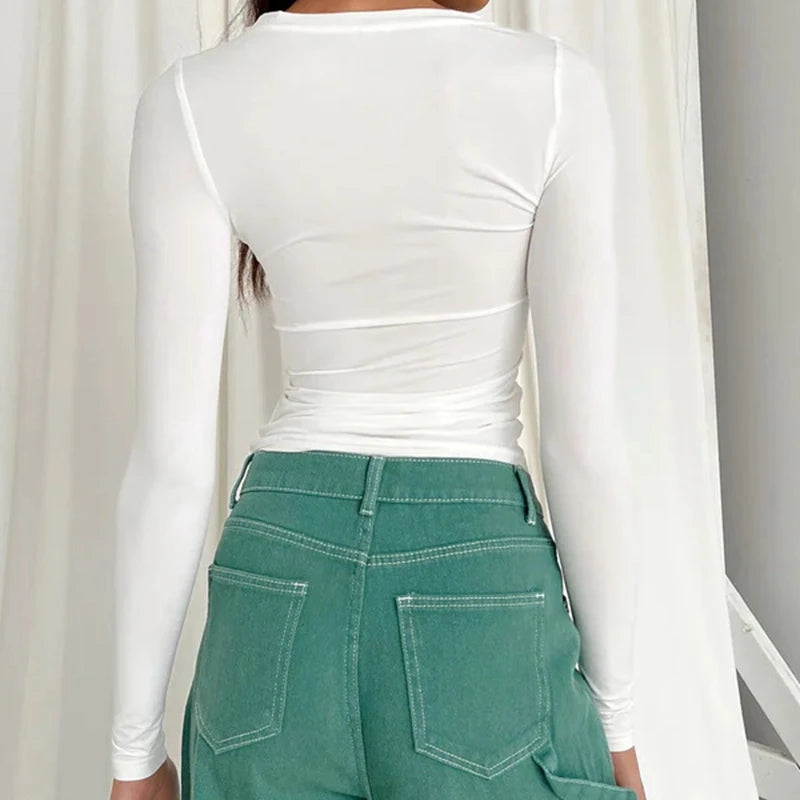 Long Sleeve Slim Fit O-Neck Knitted Close-fitting T-Shirt