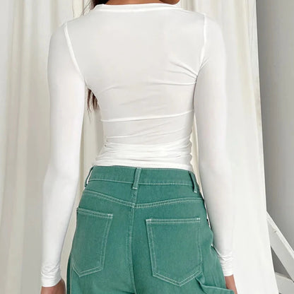 Long Sleeve Slim Fit O-Neck Knitted Close-fitting T-Shirt