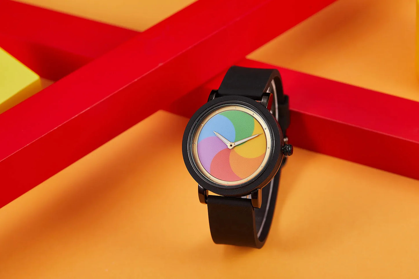 Rainbow rotating dial silicone strap watch