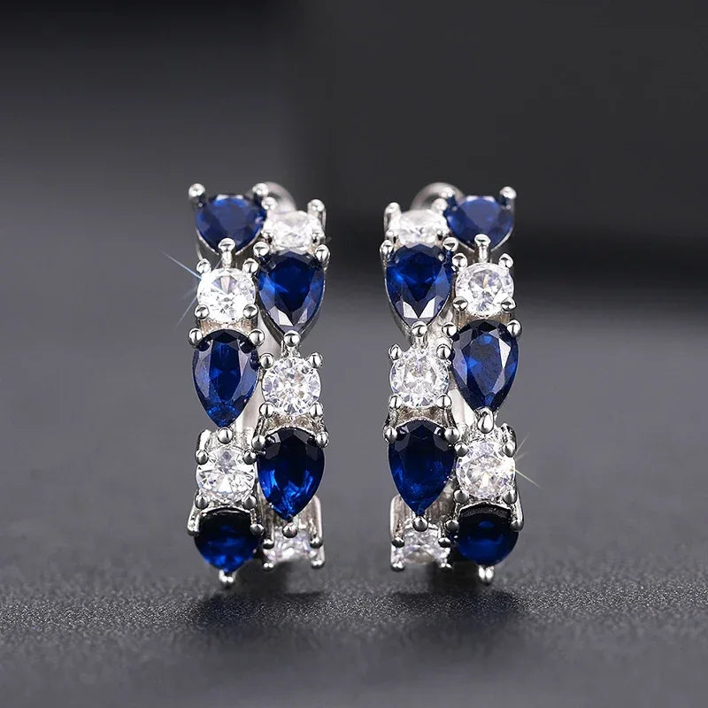 Huitan Luxury Hoop Waterdrop Blue/Green Cubic Zirconia Earrings