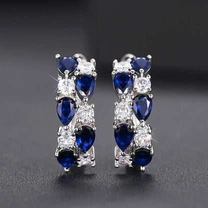 Huitan Luxury Hoop Waterdrop Blue/Green Cubic Zirconia Earrings