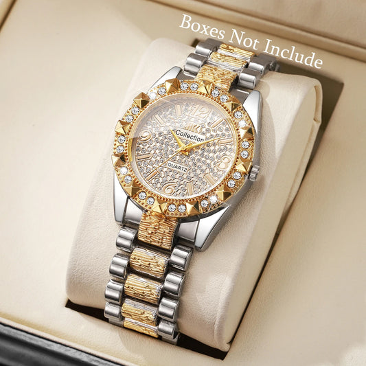 Luxury Diamond Arabic Dial Quartz Wristwatch