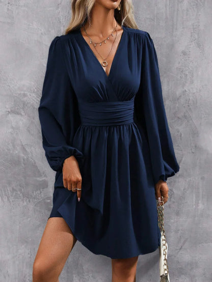 Lantern Sleeve Wrap Mini Dress