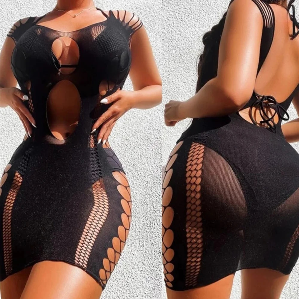 Fishnet Sexy Babydoll Slim Mini Lingerie Dress