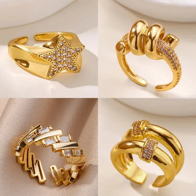 Zircon Star Knot Gold Stainless Steel Geometric Rings
