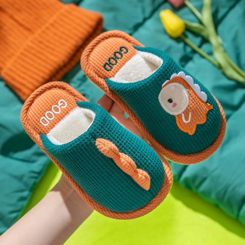 Cartoon Dino Fur Soft Autumn Winter Warm Cotton Fleece Fur Slipper
