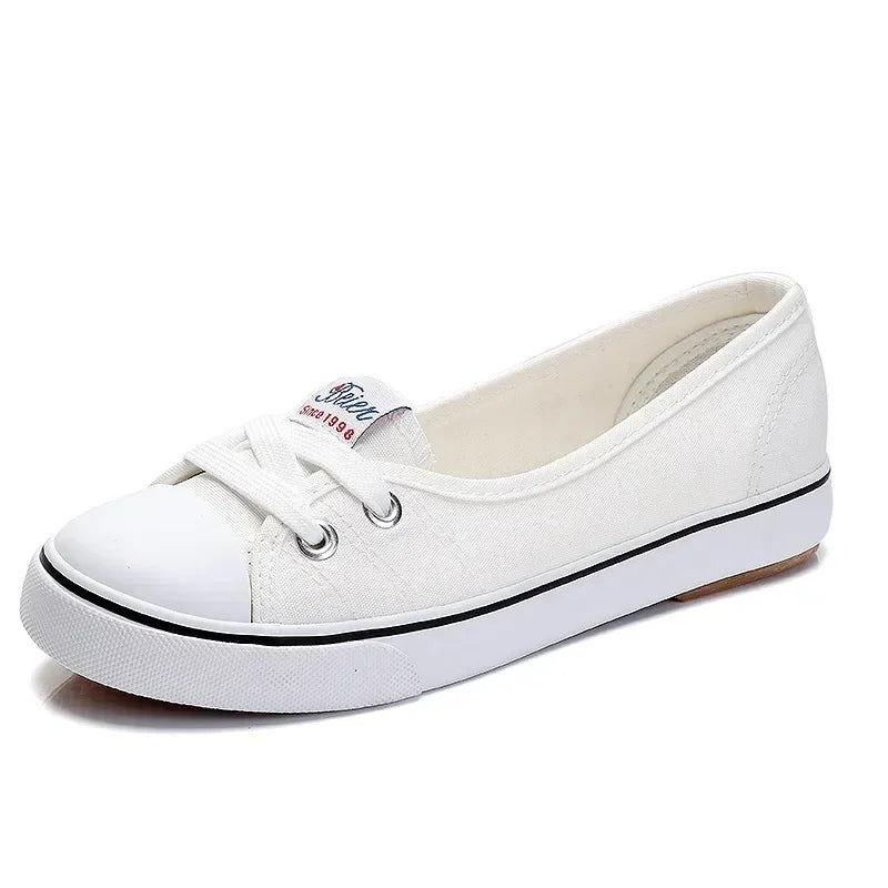 Canvas Small White Shallow Cut  Flat Soft Platform Sneakers