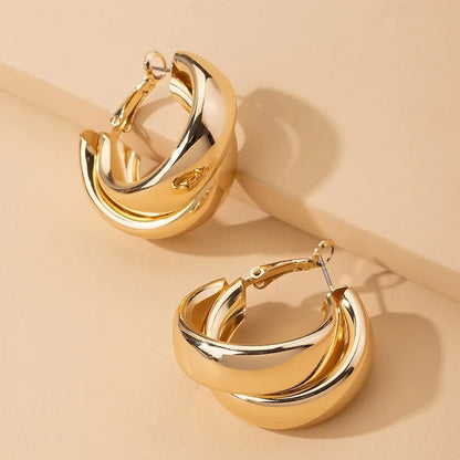 Chunky Hoop Gold Geometric Drop Earrings