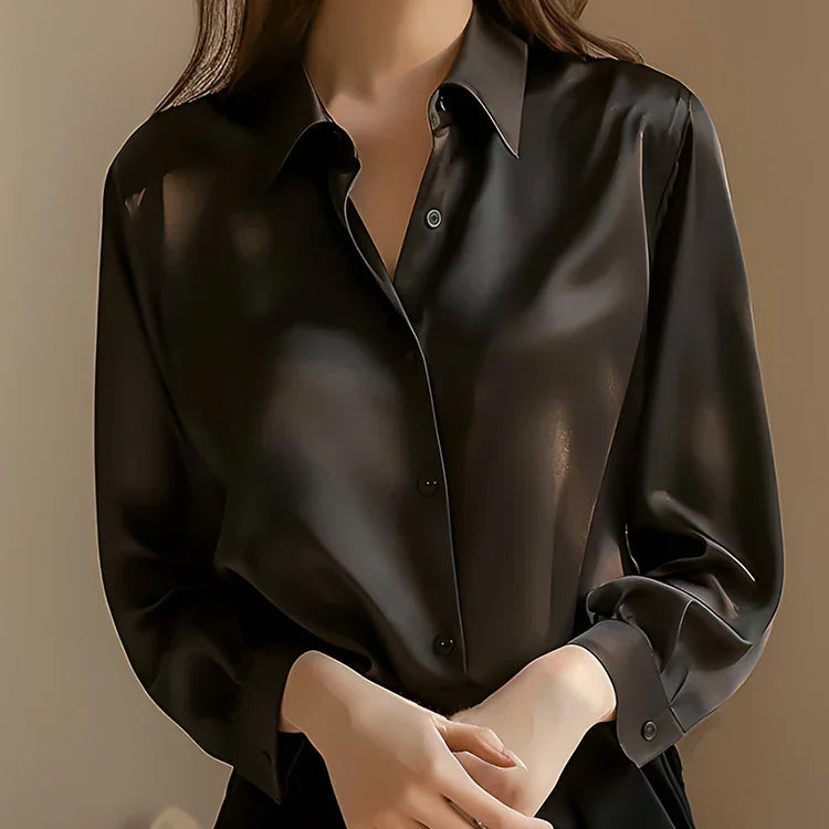 Casual Elegant Satin Long Sleeved Shirt
