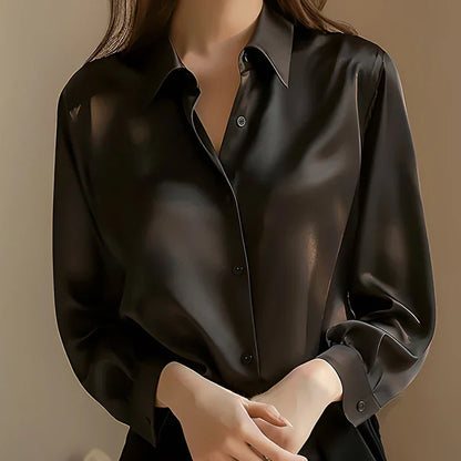 Casual Elegant Satin Long Sleeved Shirt