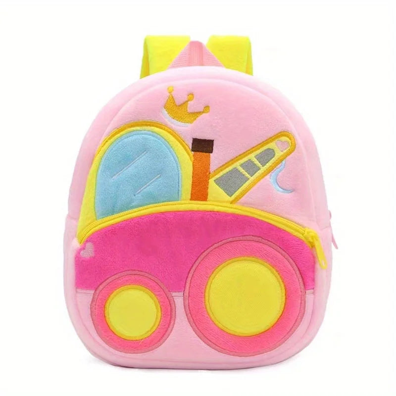 Cartoon Plush Kid Backpack Engineering Vehicles Kindergarten Schoolbag