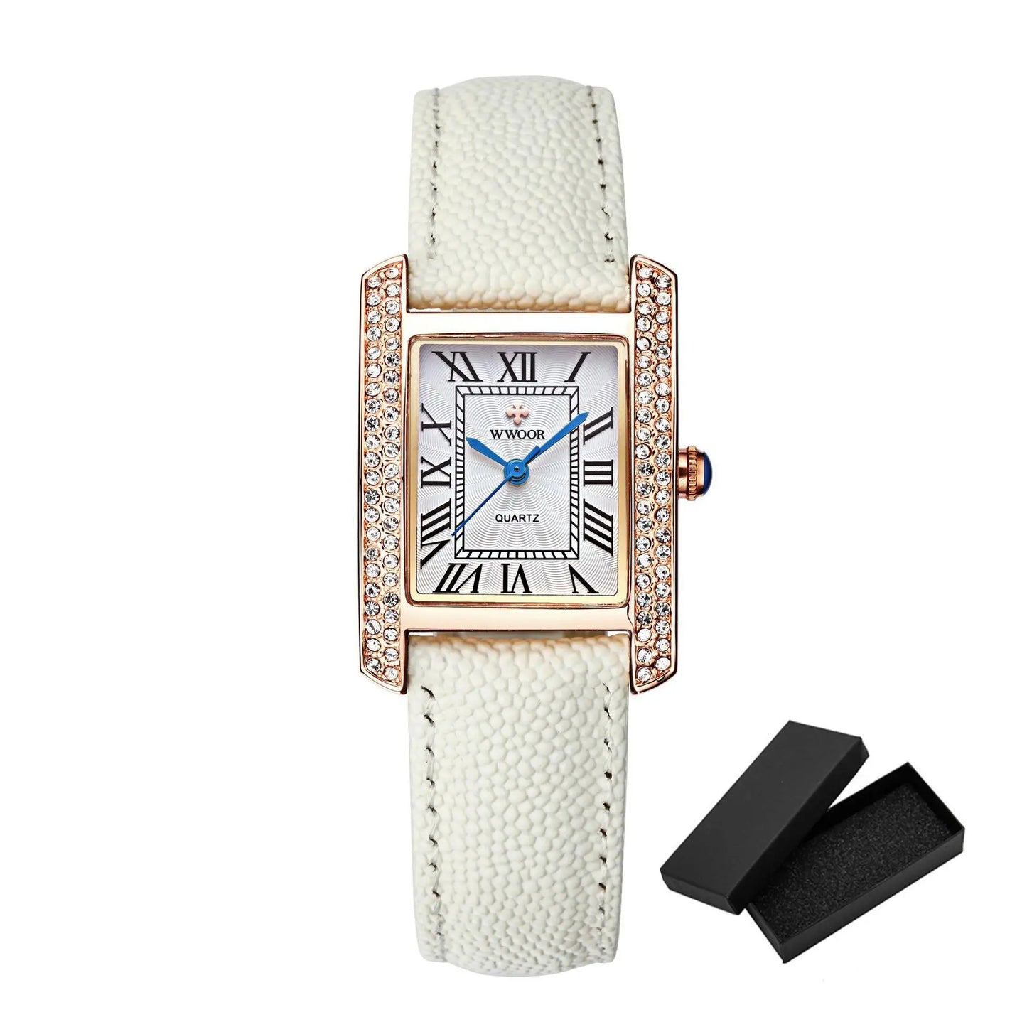 Elegant Square Diamond Waterproof Luxury Leather Quartz Watch