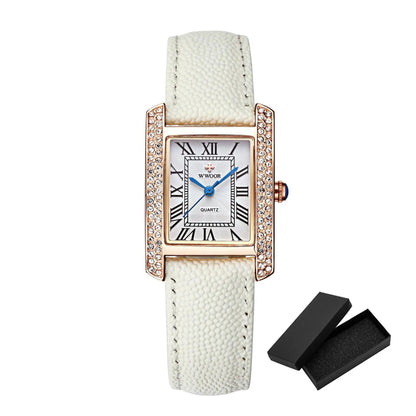 Elegant Square Diamond Waterproof Luxury Leather Quartz Watch