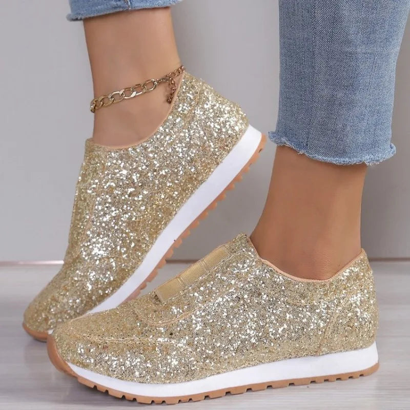 Slip-on Low-heeled Gold Silver Trend Sport Casual Walking Sneakers