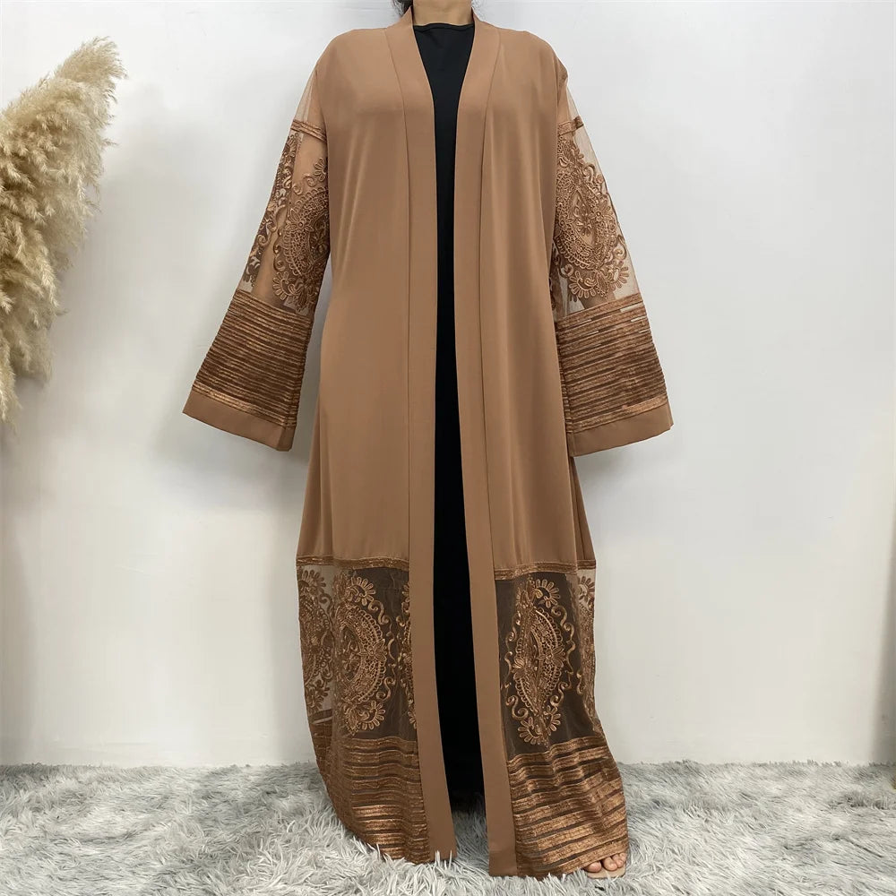 Luxury Gold Rhinestones Muslim Dress Kaftan Abaya
