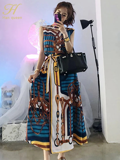 Korean Sexy Sleeveless  A-Line Long Skirt Korean Set