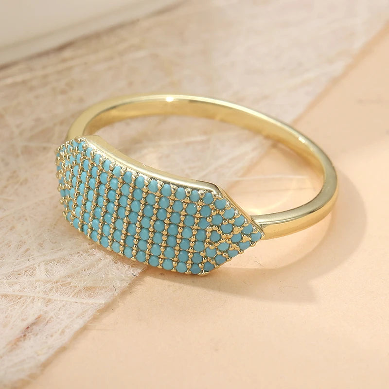 Ethnic Silver Color Inlaid Imitation Geometry Ring