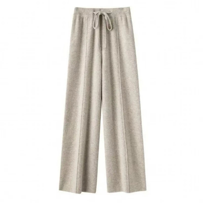 Merino Wool Knitted Wide Leg Soft Warm Cashmere Knit Trousers