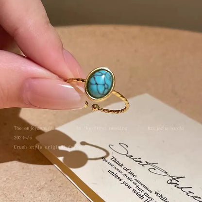 Bohemia Light Blue Stone Turquoise Minimalist Stainless Steel Knuckle Rings