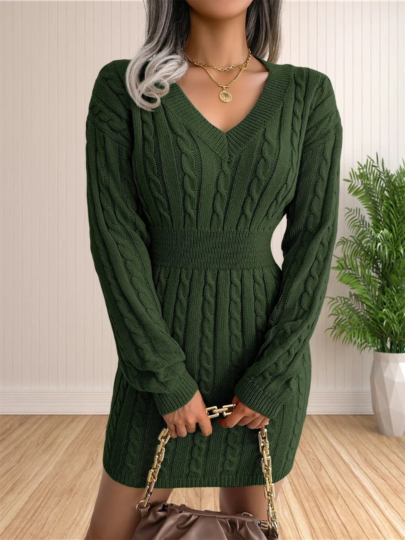 Sweater Cocktail V Neck Knitted Dress