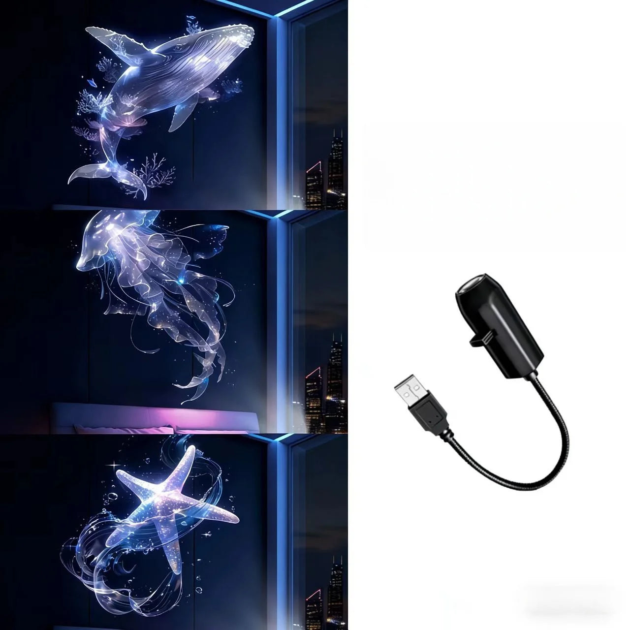 LED USB Projector Light 3/6pcs Projection Night Light