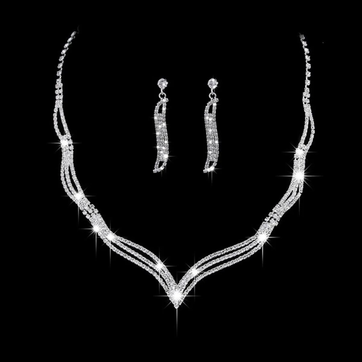 Zircon Stud Stainless Steel Necklace Jewelry Set