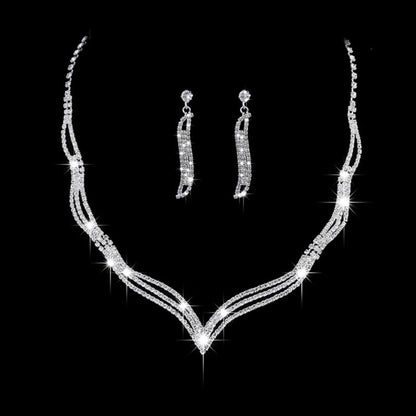 Zircon Stud Stainless Steel Necklace Jewelry Set