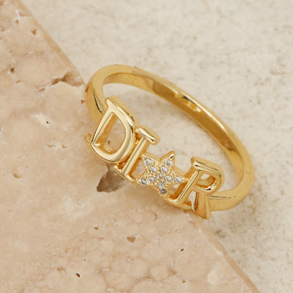 Zircon Letter D Stainless Steel Star Ring