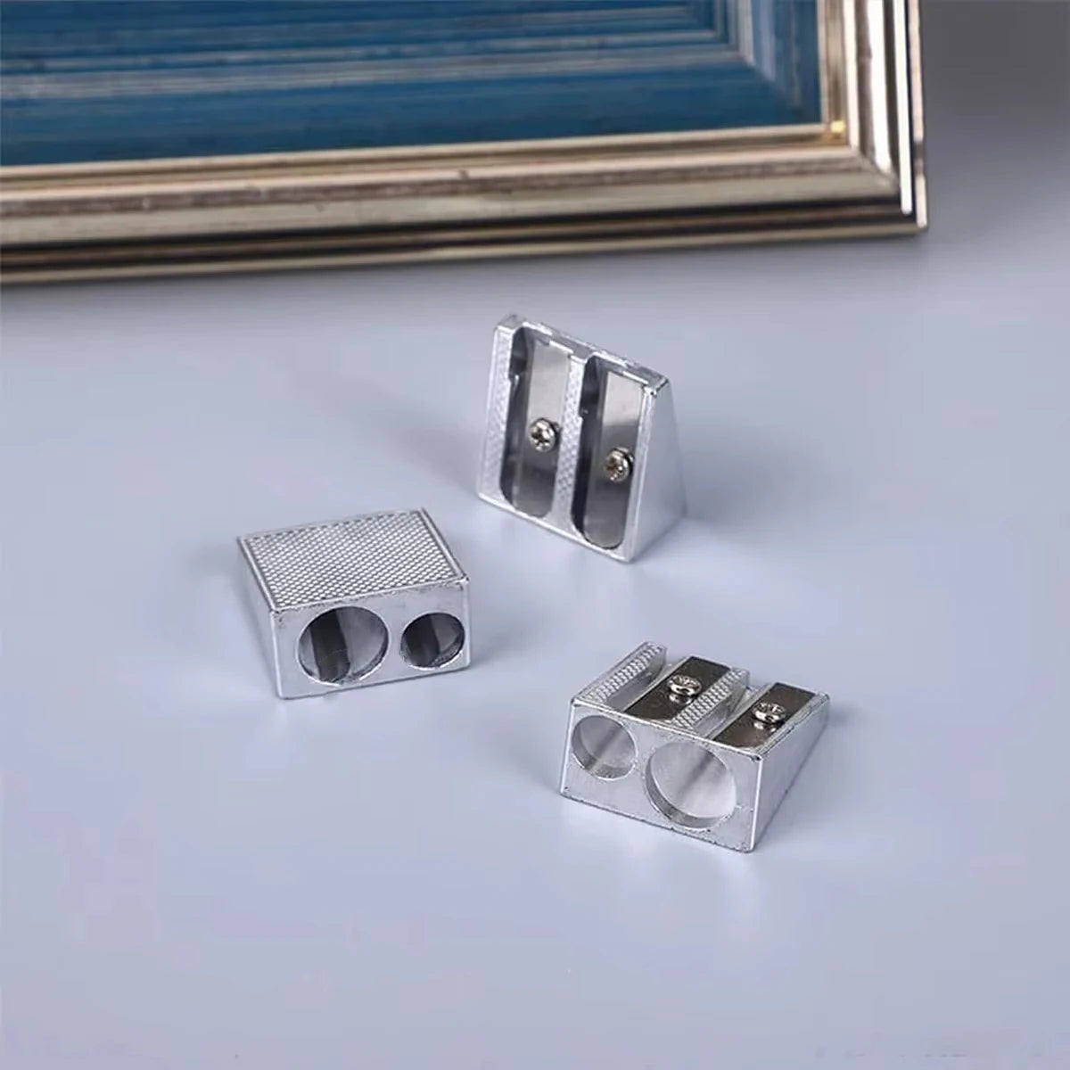 1/10/20Pcs Silver Aluminum Alloy Pencil Sharpener 2-Hole