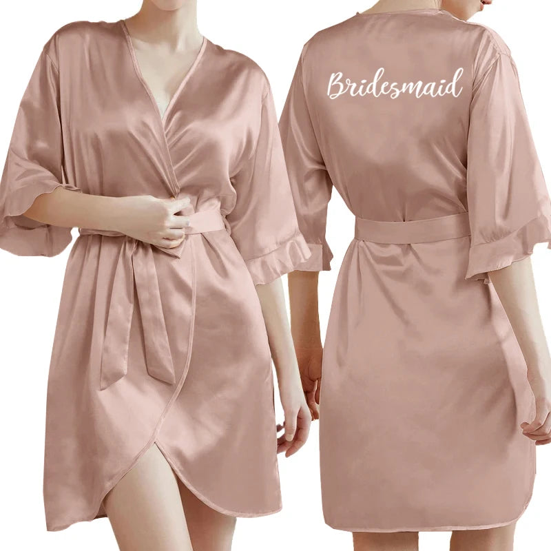 Rose Gold Bathrobe White Letter Bride Bridesmaid  Set