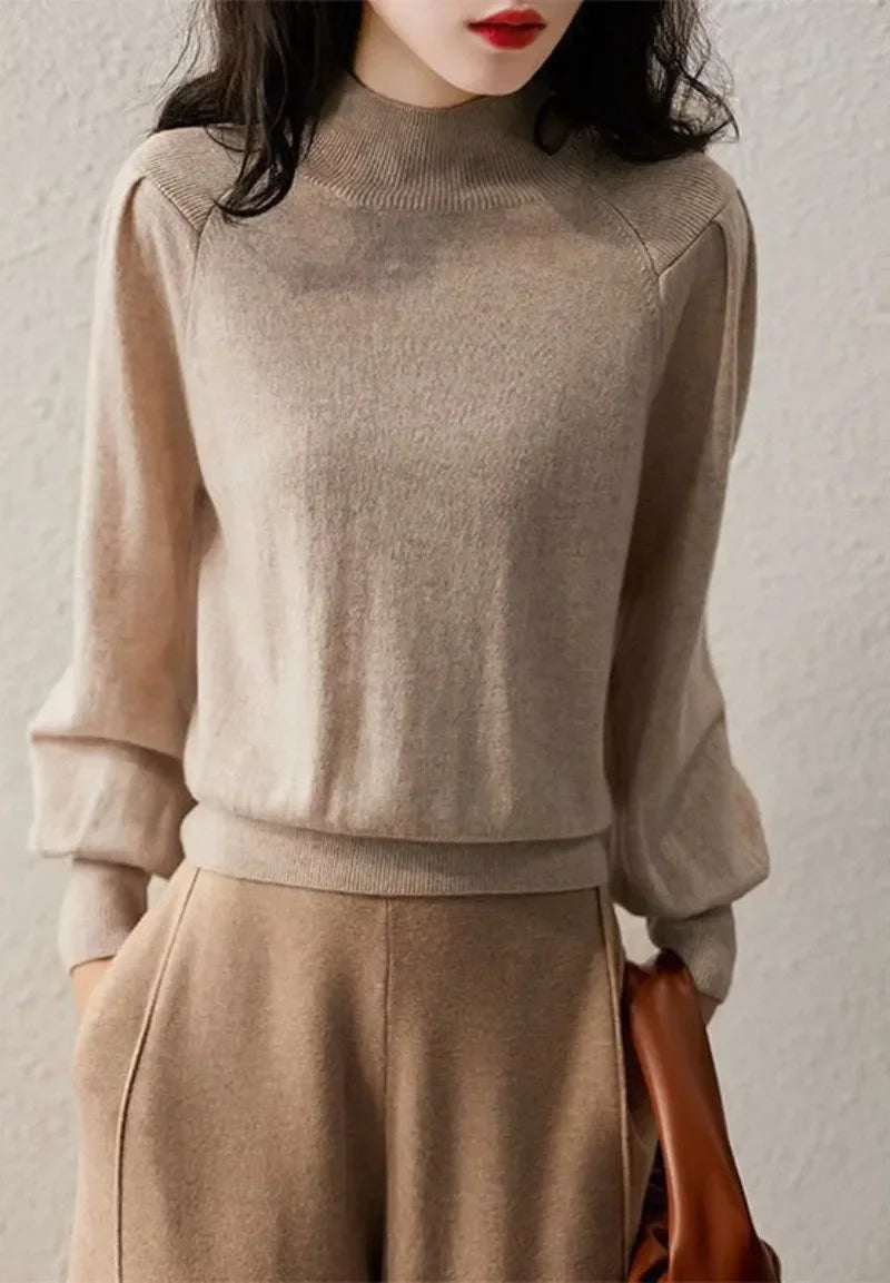 Korea Lantern Sleeve Long Sleeve High Neck Sweater Jumper