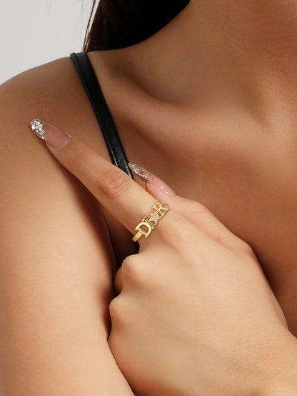 Zircon Letter D Stainless Steel Star Ring