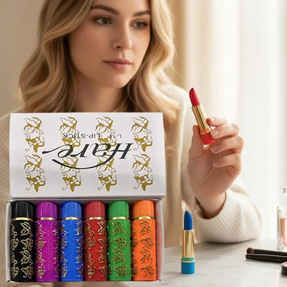 6Pcs Waterproof Lipstick Sexy Lip Stick Royal Pattern Vintage Embossed Lipstick Set