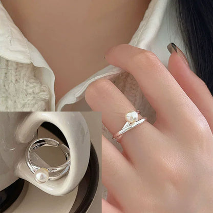 925 Sterling Silver Open Pearl Smile Stackable Finger Ring