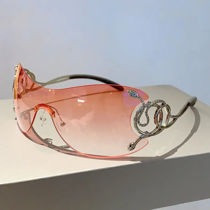 Rimless One-piece Snake Temple Y2K Sun Glasses