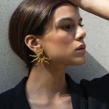 Gold Flower Stud Geometric Earrings